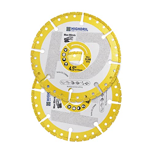 HIGHDRIL Diamant-Metalltrennscheibe - 2 Stück 115mm/ 4.5 Zoll Hochleistungs-Allzweck-Trennscheibe für Betonstahl, Blech, Winkeleisen, Edelstahl, Granit, Marmor HIGHDRIL Diamant-Metalltrennscheibe - 2 Stück 115mm/ 4.5 Zoll Hochleistungs-Allzweck-Trennscheibe für Betonstahl, Blech, Winkeleisen, Edelstahl, Granit, Marmor von HIGHDRIL