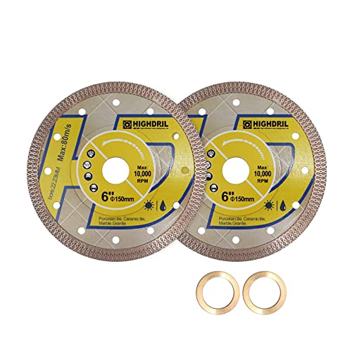 HIGHDRIL Diamant Trennscheibe - 2 Stück 150MM Diamant-Fliesenblatt Scheibe Schneiden Porzellan Fliesen Keramik Granit Marmor trocken oder nass verwenden Kreissägeblatt mit Turbo X Mesh HIGHDRIL Diamant Trennscheibe - 2 Stück 150MM Diamant-Fliesenblatt Scheibe Schneiden Porzellan Fliesen Keramik Granit Marmor trocken oder nass verwenden Kreissägeblatt mit Turbo X Mesh von HIGHDRIL