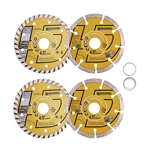 HIGHDRIL Diamant Trennscheibe - 115MM Diamant Sägeblätter Set für Fliesen, Keramik, Beton, Marmor, Stein, Granit, Terrazzo, Mauerwerk 4 Stück HIGHDRIL Diamant Trennscheibe - 115MM Diamant Sägeblätter Set für Fliesen, Keramik, Beton, Marmor, Stein, Granit, Terrazzo, Mauerwerk 4 Stück von HIGHDRIL