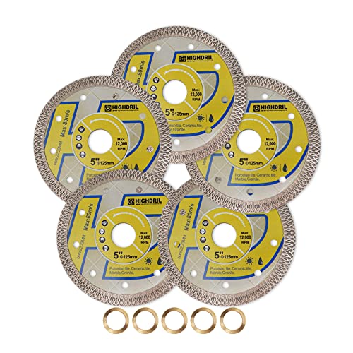 HIGHDRIL Diamant Trennscheibe - 5 Stück 125MM Diamant-Fliesenblatt Scheibe Schneiden Porzellan Fliesen Keramik Granit Marmor trocken oder nass verwenden Kreissägeblatt mit Turbo X Mesh HIGHDRIL Diamant Trennscheibe - 5 Stück 125MM Diamant-Fliesenblatt Scheibe Schneiden Porzellan Fliesen Keramik Granit Marmor trocken oder nass verwenden Kreissägeblatt mit Turbo X Mesh von HIGHDRIL