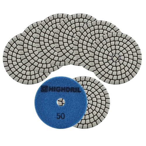 HIGHDRIL Diamant Trocken Polierscheiben 8 Stück - 100mm Körnung #50 Diamant Polier Auflagen Diamant Schleifpad für Granit Marmor Kunststein Quarz HIGHDRIL Diamant Trocken Polierscheiben 8 Stück - 100mm Körnung #50 Diamant Polier Auflagen Diamant Schleifpad für Granit Marmor Kunststein Quarz von HIGHDRIL