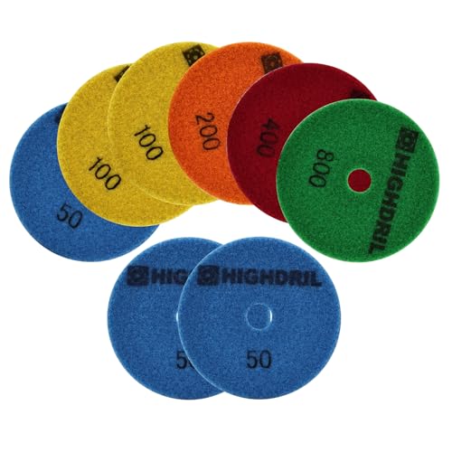 HIGHDRIL Diamant Trocken Polierscheiben 8 Stück - 100mm Körnung #50x3/100x2/200/400/800 Diamant Polier Auflagen Diamant Schleifpad für Granit Marmor Kunststein Quarz HIGHDRIL Diamant Trocken Polierscheiben 8 Stück - 100mm Körnung #50x3/100x2/200/400/800 Diamant Polier Auflagen Diamant Schleifpad für Granit Marmor Kunststein Quarz von HIGHDRIL