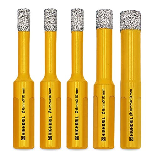 HIGHDRIL Diamantbohrer,Fliesenbohrer,5 Stück Durchmesser 6/6/6/8/10mm mit Dreiecksschaft Vakuumgelötete Lochsäge für Beton Granit Marmor Glas Feinsteinzeug Mauerwerk Ziegel,Dreiecksschaft HIGHDRIL Diamantbohrer,Fliesenbohrer,5 Stück Durchmesser 6/6/6/8/10mm mit Dreiecksschaft Vakuumgelötete Lochsäge für Beton Granit Marmor Glas Feinsteinzeug Mauerwerk Ziegel,Dreiecksschaft von HIGHDRIL