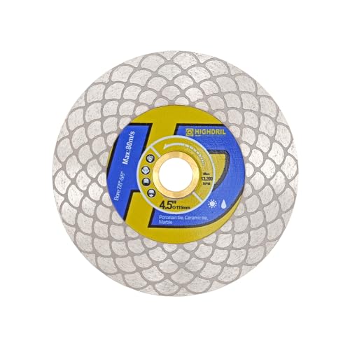 HIGHDRIL Diamantfliesensägeblatt - 115mm Diamanttrenn- und Schleifscheibe für Porzellan, Granit, Marmor, Keramik, Quarz (fächerförmiges Design) von HIGHDRIL
