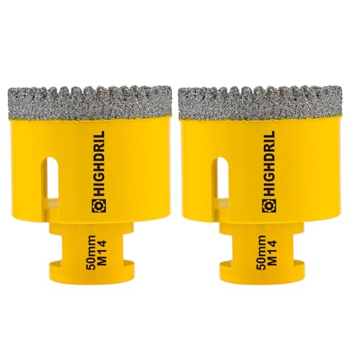 HIGHDRIL Fliesen Diamantbohrer 50mm - 2stk M14 Gewinde Diamant-Bohrkrone Lochsäge Fliesen für Porzellan Fliese Keramik Granit Marmor Trockenbohren mit Winkelschleifern HIGHDRIL Fliesen Diamantbohrer 50mm - 2stk M14 Gewinde Diamant-Bohrkrone Lochsäge Fliesen für Porzellan Fliese Keramik Granit Marmor Trockenbohren mit Winkelschleifern von HIGHDRIL