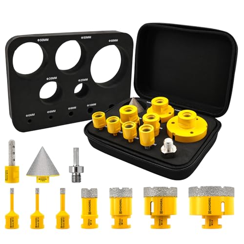 HIGHDRIL Fliesenbohrer Diamantbohrer Set 10 tlg - 6/6/8/25/35/50/68mm Lochsägen+50mm Fasenbohrer+10mm Fräsbohrer+Adapter für Porzellan Keramik Fliesen Granit Marmor HIGHDRIL Fliesenbohrer Diamantbohrer Set 10 tlg - 6/6/8/25/35/50/68mm Lochsägen+50mm Fasenbohrer+10mm Fräsbohrer+Adapter für Porzellan Keramik Fliesen Granit Marmor von HIGHDRIL
