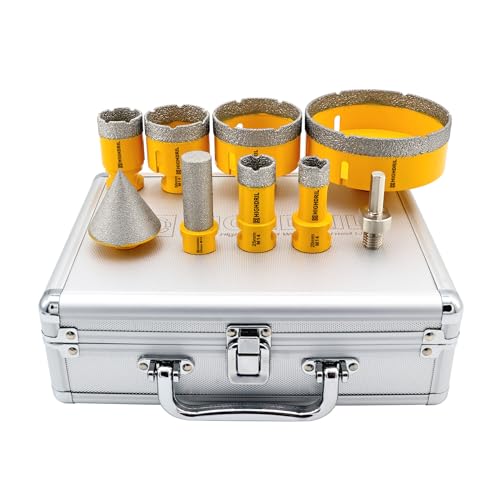 HIGHDRIL Fliesenbohrer Diamantbohrer Set 9 tlg - 20/25/35/50/68/110mm Lochsägen+50mm Fasenbohrer+20mm Fräsbohrer+Adapter für Porzellan Keramik Fliesen Granit Marmor HIGHDRIL Fliesenbohrer Diamantbohrer Set 9 tlg - 20/25/35/50/68/110mm Lochsägen+50mm Fasenbohrer+20mm Fräsbohrer+Adapter für Porzellan Keramik Fliesen Granit Marmor von HIGHDRIL
