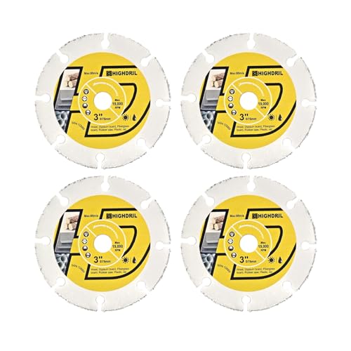 HIGHDRIL Hartmetall Holz Trennscheibe 75mm x Arbor 10mm - 4 Stk. Kreissägeblatt zum Schneiden von Holz mit Nägeln Gummischlauch Kunststoff Laminat Zementreste Gips Fiberglas HIGHDRIL Hartmetall Holz Trennscheibe 75mm x Arbor 10mm - 4 Stk. Kreissägeblatt zum Schneiden von Holz mit Nägeln Gummischlauch Kunststoff Laminat Zementreste Gips Fiberglas von HIGHDRIL