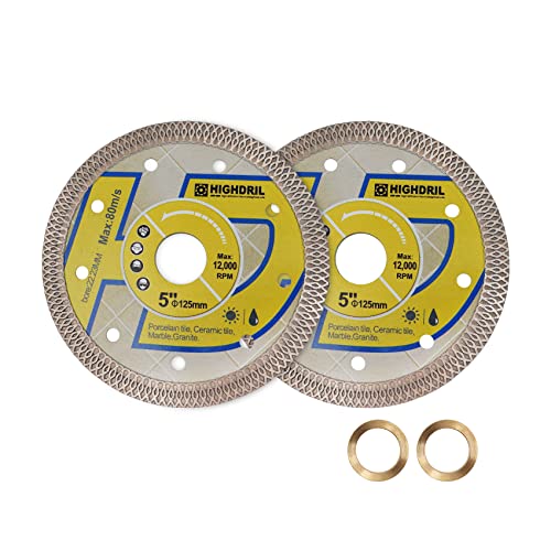 HIGHDRIL Diamant Trennscheibe - 2 Stück 125MM Diamant-Fliesenblatt Scheibe Schneiden Porzellan Fliesen Keramik Granit Marmor trocken oder nass verwenden Kreissägeblatt mit Turbo X Mesh HIGHDRIL Diamant Trennscheibe - 2 Stück 125MM Diamant-Fliesenblatt Scheibe Schneiden Porzellan Fliesen Keramik Granit Marmor trocken oder nass verwenden Kreissägeblatt mit Turbo X Mesh von HIGHDRIL
