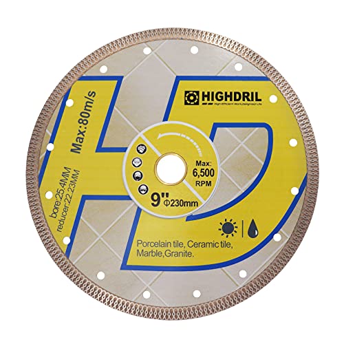HIGHDRIL Superdünne Diamantklinge,Durchmesser 230mm Trocken- oder Nass-Diamant-Fliesenklinge mit X-Mesh-Rim Angel Grinder Disc zum Schneiden von Porzellan,Keramik,Terrakotta,Granit,Marmor HIGHDRIL Superdünne Diamantklinge,Durchmesser 230mm Trocken- oder Nass-Diamant-Fliesenklinge mit X-Mesh-Rim Angel Grinder Disc zum Schneiden von Porzellan,Keramik,Terrakotta,Granit,Marmor von HIGHDRIL