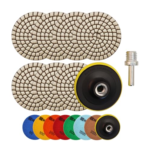 HIGHDRIL Trockene Diamant-Polierpads 9 Stück-7 Stücke Marmor Polierset Schleifpads #50/100/200/400/800/1500/3000+M14 Gewinde Stützteller+Adapter für Granit Marmor Kunststein Quarz für Winkelschleifer HIGHDRIL Trockene Diamant-Polierpads 9 Stück-7 Stücke Marmor Polierset Schleifpads #50/100/200/400/800/1500/3000+M14 Gewinde Stützteller+Adapter für Granit Marmor Kunststein Quarz für Winkelschleifer von HIGHDRIL