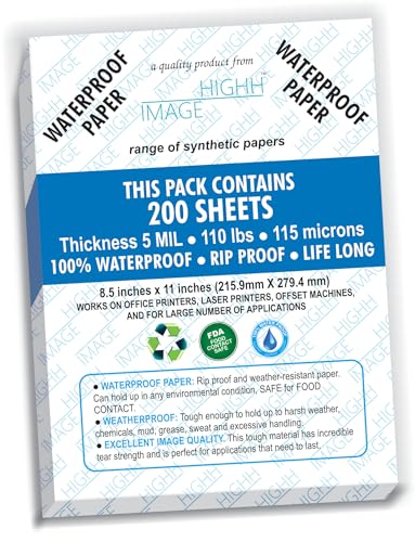 Wasserdichte Papiere, 200 Blatt, synthetisches Papier, Stärke 5 MIL 160 GSM, A4, von HighH Image, Druck mit Laserdruckern, Bürodrucker von HIGHH IMAGE