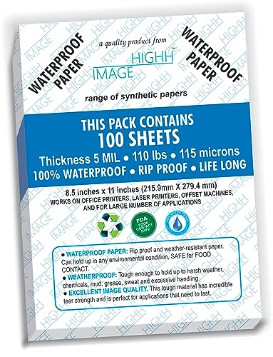 Wasserdichtes Papier, 100 Blatt, Dicke 5 MIL, 160 gsm, synthetisches Papier, A4 210 x 297 mm von HighH Image | Druck mit Laserdruckern | Bürodrucker von HIGHH IMAGE