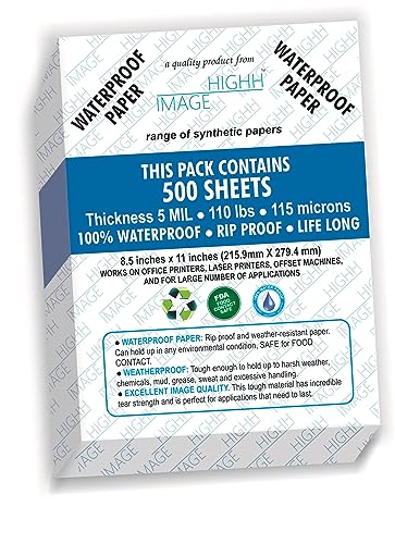Wasserdichtes Papier, 500 Blatt, Großpackung, Stärke 5 MIL, synthetisches Papier, A4, 210 x 297 mm von HighH Image | Druck mit Laserdruckern | Bürodrucker Wasserdichtes Papier, 500 Blatt, Großpackung, Stärke 5 MIL, synthetisches Papier, A4, 210 x 297 mm von HighH Image | Druck mit Laserdruckern | Bürodrucker von HIGHH IMAGE
