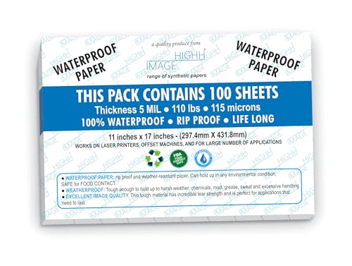 Wasserfeste Papiere | synthetisches Papier, 100 Blatt A3, 160 g/m², 5 MIL | Laserdruckerpapier Wasserfeste Papiere | synthetisches Papier, 100 Blatt A3, 160 g/m², 5 MIL | Laserdruckerpapier von HIGHH IMAGE