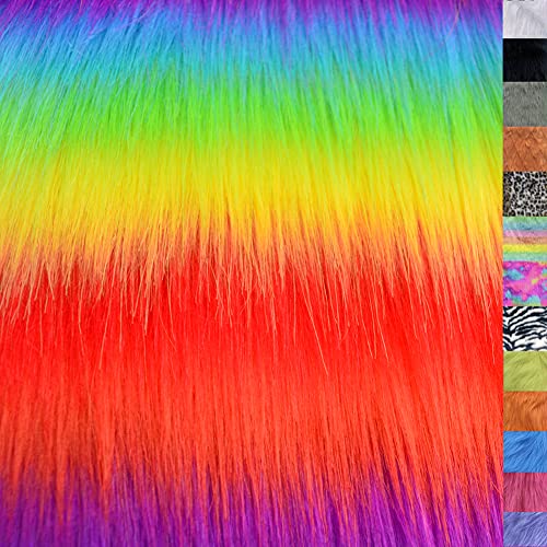 Highshion 3 Stück Kunstfell, zottelig, für Bastelarbeiten, Kunstfell, Flicken für jedes Kostüm, zum Basteln, Nähen, 22,9 x 30,5 cm (Neon-Regenbogen-Streifen) von HIGHSHION
