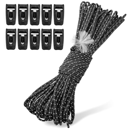 Hikeman Zelt-Abspannseile 2 mm, ultraleicht, starke Abspannleinen mit Spanner, reflektierende UHMWPE-Faser, Zeltschnur für Camping, Wandern, Rucksackreisen, Paracord-Seil (schwarz, 18 m, 10 Spanner) von HIKEMAN