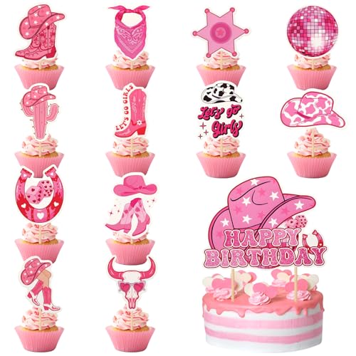 Cowgirl-Kuchen-Cupcake-Topper, Cowgirl-Party-Kuchendekorationen, Cupcake-Dekorationen für Western-Geburtstagsparty, Babyparty, Western-Mottoparty, 37 Stück Cowgirl-Kuchen-Cupcake-Topper, Cowgirl-Party-Kuchendekorationen, Cupcake-Dekorationen für Western-Geburtstagsparty, Babyparty, Western-Mottoparty, 37 Stück von HIKIMA
