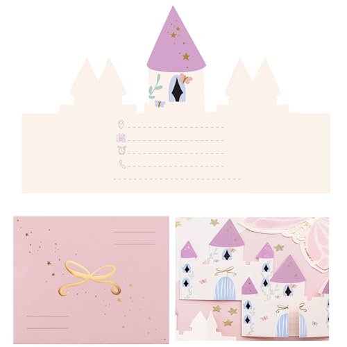 HIKIhooray Einladungskarten Kindergeburtstag Prinzessin – 6er Set – 12,5 × 15,5 cm – Burg-Einladungen mit Umschlägen – Märchenhafte Einladungskarten für Mädchen (Schloss) von HIKIhooray