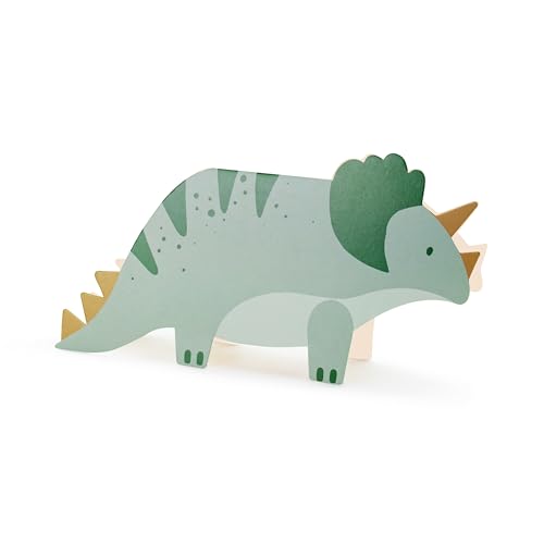 HIKIhooray Einladungskarten Kindergeburtstag Triceratops – 6er Set Dino Einladungen mit Umschlägen – grüne Dino‑Form (ca. 18,5 × 9,4 cm) – Dino Party Einladungskarten für Jungen & Mädchen von HIKIhooray