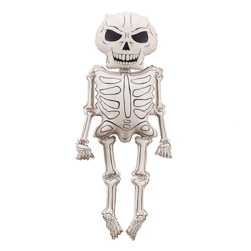 Halloween Folienballon Skelett – XXL 46 × 129 cm – creme schwarz – Luft & Helium – inkl. Strohhalm von HIKIhooray
