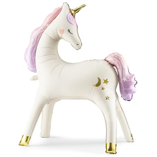 XXL Folienballon – Einhorn – 95 × 86 cm – Selbststehend – Luftbefüllbar – Weiß/Lila/Gold – Einhorn-Deko für Kindergeburtstag, Mädchenparty, Mottoparty XXL Folienballon – Einhorn – 95 × 86 cm – Selbststehend – Luftbefüllbar – Weiß/Lila/Gold – Einhorn-Deko für Kindergeburtstag, Mädchenparty, Mottoparty von HIKIhooray