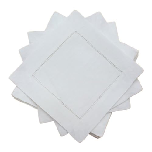 Cocktail-Servietten, Cocktail-Servietten, Hohlsaum-Servietten, Getränke-Servietten für Dinner-Party, Leinen-Baumwollstoff (weiß, 20 cm) von HIKOO DAILY