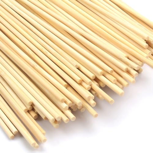 100 Stück Holzstab, Rundholz Holzstab 300mm×3mm, Holzstäbchen zum Basteln, Zuckerwatte Stäbe, Holzstäbchen Rund Natürlicher Holzstab, Bambusstäbe zum Basteln für DIY Arts Craft Basteln Dekoration von HIKPACKER