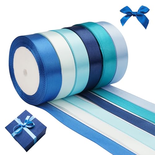 6 Rollen Satinband Blau 20mm*22m, 6 Farben, Geschenkband Blau, Schleifenband Blau, Stoffband Dekoration zum HandwerkHochzeit SträUße, Geschenkverpackung, Schleifenherstellung von HIKPACKER
