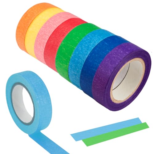 8 Rollen Klebeband Bunt, Washi Tape Set Regenbogen Masking Tape Beschreibbare, Kreppband Bunt Abklebeband Farbiges Klebeband Rückstandslos, für Kinder Maler Lehrer Arts Labeling (15mm*12m/Rolle) von HIKPACKER