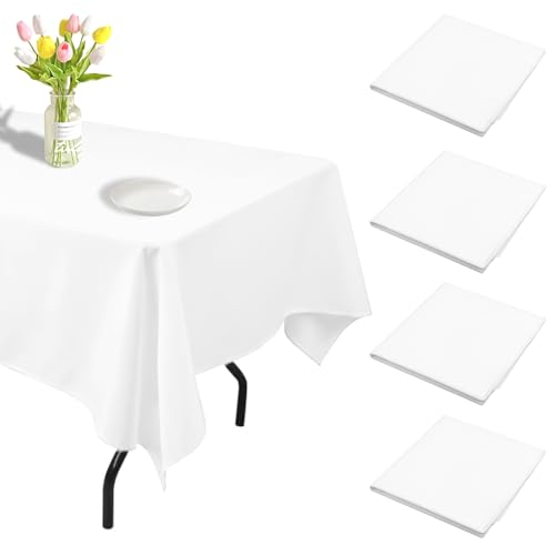 Biertisch Tischdecke, 4 Stück Einweg Tischdecke Weiß, 137 x 274 cm/ 54 x 108 Zoll wasserdichte Tischdecke Party, Tischdecke Hochzeit, Rechteckig Plastik Tischdecke für Party, Geburtstag, Hochzeit von HIKPACKER