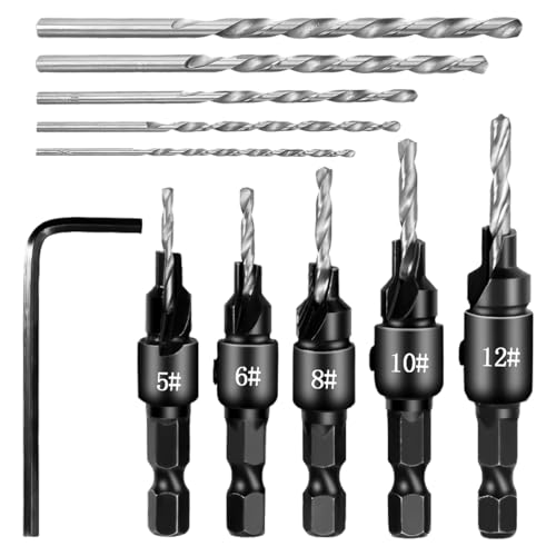 Senkbohrer Set für Holz, 5 tlg 1/4" Spiralbohrer Holz, Senker Bohrer Set für Holzbearbeitung mit Schraubenschlüssel, Bohrer mit Senker Holzbohrer Kegelsenker Set, für Holzbearbeitung Kunststoff Senkbohrer Set für Holz, 5 tlg 1/4" Spiralbohrer Holz, Senker Bohrer Set für Holzbearbeitung mit Schraubenschlüssel, Bohrer mit Senker Holzbohrer Kegelsenker Set, für Holzbearbeitung Kunststoff von HIKPACKER
