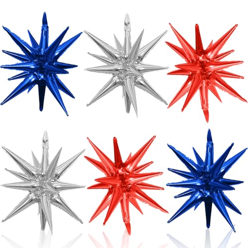 HILAVO Blau Rot Silber Stern Luftballon, 6 Stück 22 Zoll Blau Rot und Silber Folienballons Blau Rot Explodieren Stern Foil Ballons für Geburtstag Babyparty Karneval Theme Party Dekoration HILAVO Blau Rot Silber Stern Luftballon, 6 Stück 22 Zoll Blau Rot und Silber Folienballons Blau Rot Explodieren Stern Foil Ballons für Geburtstag Babyparty Karneval Theme Party Dekoration von HILAVO