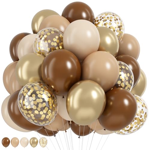 HILAVO Braune und goldene Luftballons, 30,5 cm, doppelt gefüllt, dunkel, kaffeebraun, cremefarben, beige, Sand, Nude, neutraler Latexballon, Konfetti-Ballons für Boho, Geburtstag, Rodeo, Erntedankfest von HILAVO