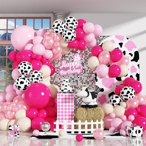 HILAVO Cowgirl-Ballonbogen-Set, Kuh-Druck, Luftballons, Hot Pink, Hellrosa, Perle, Sand, Weiß, Party-Ballon-Girlande für letzte Rodeo, Junggesellinnenabschied, Dekorationen, Western-Dekoration für HILAVO Cowgirl-Ballonbogen-Set, Kuh-Druck, Luftballons, Hot Pink, Hellrosa, Perle, Sand, Weiß, Party-Ballon-Girlande für letzte Rodeo, Junggesellinnenabschied, Dekorationen, Western-Dekoration für von HILAVO
