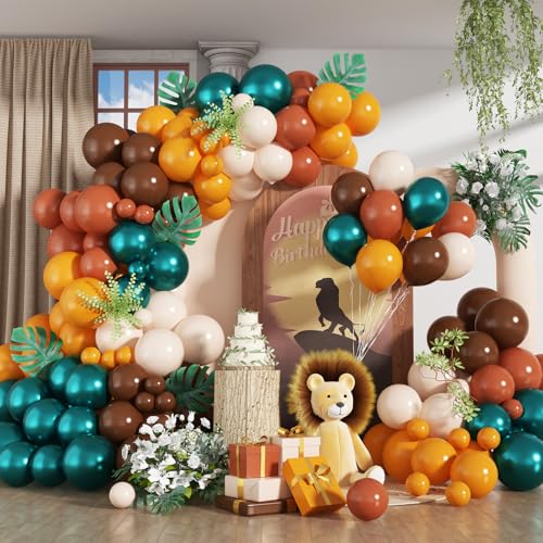 HILAVO Grünes und braunes Ballonbogen-Set, doppelt gefüllt, Blaugrün, Senf, Gelb, Orange, Braun, Kaffee, Beige, Retro-Ballon für wilde Safari, Dschungel, Grüffelo, Jagd, Geburtstag, Babyparty, HILAVO Grünes und braunes Ballonbogen-Set, doppelt gefüllt, Blaugrün, Senf, Gelb, Orange, Braun, Kaffee, Beige, Retro-Ballon für wilde Safari, Dschungel, Grüffelo, Jagd, Geburtstag, Babyparty, von HILAVO