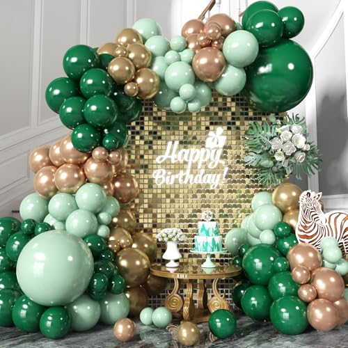 HILAVO Grünes und goldenes Ballonbogen-Set, Smaragd, Waldjäger, Dunkelgrün, Salbei, Champagner, Gold, Metallic-Latex-Partyballon für Abschlussfeier, Wald, Dschungel, Safari, Geburtstag, Babyparty HILAVO Grünes und goldenes Ballonbogen-Set, Smaragd, Waldjäger, Dunkelgrün, Salbei, Champagner, Gold, Metallic-Latex-Partyballon für Abschlussfeier, Wald, Dschungel, Safari, Geburtstag, Babyparty von HILAVO