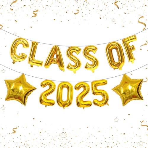HILAVO Luftballons Klasse 2025, Gold Graduation Ballons Klasse 2025 Dekorationen mit Gold Stern Ballons für Klasse 2025 Abschlussfeier Party Dekorationen HILAVO Luftballons Klasse 2025, Gold Graduation Ballons Klasse 2025 Dekorationen mit Gold Stern Ballons für Klasse 2025 Abschlussfeier Party Dekorationen von HILAVO