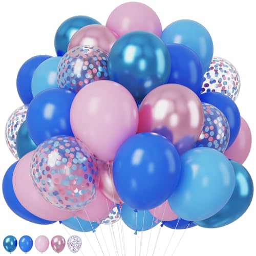 HILAVO Rosa und blaue Luftballons, 30,5 cm, Pastell-Metallic-Blau, Hellrosa, Chrom-Latex-Ballon, Konfetti-Ballon für Kinder, Mädchen, Hawaii, Sommer, Geschlechtsoffenbarung, Hochzeit, Geburtstag von HILAVO