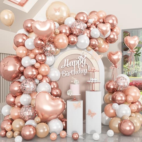 HILAVO Rotgoldene Luftballons, Girlande, Bogen-Set, 45,7 cm, 25,7 cm, 12,7 cm, Rotgold, Herz-Folienballon, Perlweiß, Chanmpagne, Roségold, Konfetti-Ballons für Mädchen, Frauen, Muttertag, HILAVO Rotgoldene Luftballons, Girlande, Bogen-Set, 45,7 cm, 25,7 cm, 12,7 cm, Rotgold, Herz-Folienballon, Perlweiß, Chanmpagne, Roségold, Konfetti-Ballons für Mädchen, Frauen, Muttertag, von HILAVO