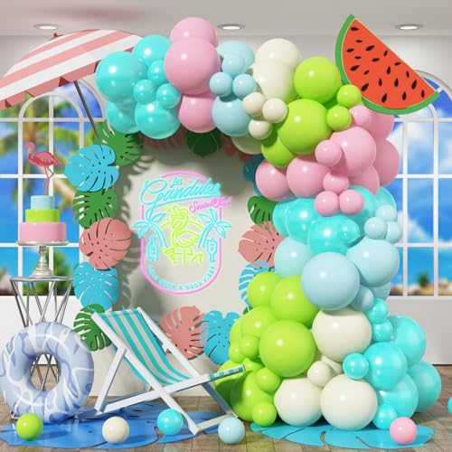 HILAVO Tropisches Ballonbogen-Set für den Sommer, hawaiianische Perle, Blaugrün, Limettengrün, Pastellrosa, Blau, Elfenbein, bunte Ballon-Girlande für Hawaii, Luau, Aloha, Pool, Strand, Geburtstag HILAVO Tropisches Ballonbogen-Set für den Sommer, hawaiianische Perle, Blaugrün, Limettengrün, Pastellrosa, Blau, Elfenbein, bunte Ballon-Girlande für Hawaii, Luau, Aloha, Pool, Strand, Geburtstag von HILAVO