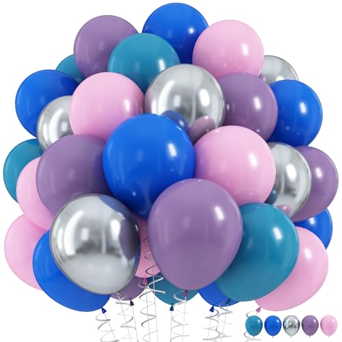 Luftballon Blau Lila Rosa, 60 Stück Retro Dunkel Blau Metallic Silber Dusty Lila Pastell Pink Latex Ballons, 12'' Lila Pink Blau Ballon für Geburtstag Party Deko Hawaii Tropical Babyparty Dekorations Luftballon Blau Lila Rosa, 60 Stück Retro Dunkel Blau Metallic Silber Dusty Lila Pastell Pink Latex Ballons, 12'' Lila Pink Blau Ballon für Geburtstag Party Deko Hawaii Tropical Babyparty Dekorations von HILAVO