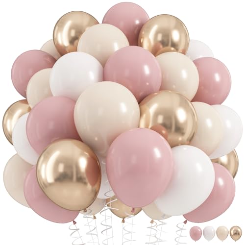 Luftballons Rosa Beige, 60 Stück Retro Dusty Rosa Aprikose Metallic Champagner Gold Weiß Geburtstag Party Deko Ballon, 12'' Hell Pink Cream Boho Latex Ballon für Bridal Babyparty Hochzeit Dekorations von HILAVO