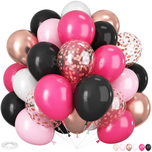 Luftballons Schwarz Rosa, 60 Stück 12 Zoll Heißes Rosa Schwarze Pinke Weiß Metallic Roségold Konfetti Ballons für Mädchen Geburtstag Babyparty Deko Luftballons Schwarz Rosa, 60 Stück 12 Zoll Heißes Rosa Schwarze Pinke Weiß Metallic Roségold Konfetti Ballons für Mädchen Geburtstag Babyparty Deko von HILAVO