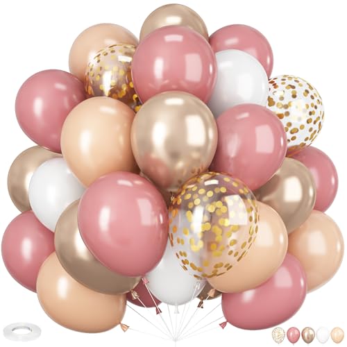 Retro Rosa Luftballons, 60 Stück Dusty Rosa Blush Aprikose Weiß Metallic Rosegold Konfetti Ballons für Mädchen Boho Geburtstag Babyparty Dekoration von HILAVO