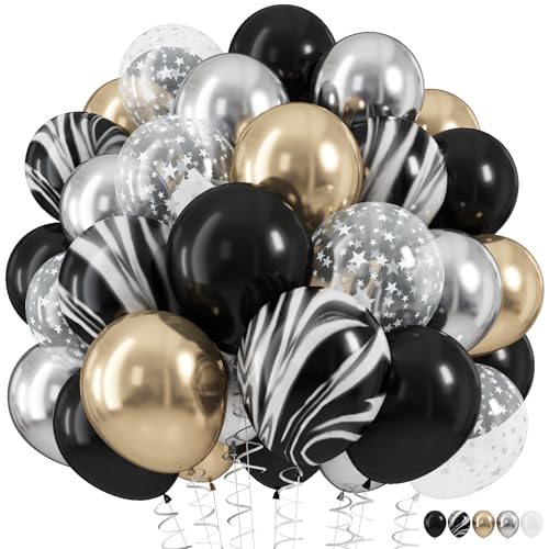 Schwarz Gold Silber Ballon Set, 30,5 cm Marmor Schwarz und Metallic Chrom Gold Silber mit klarem Sterndruck Grad Latex Ballons für Jungen Mädchen Geburtstag Party Abschluss Ruhestand Babyparty Schwarz Gold Silber Ballon Set, 30,5 cm Marmor Schwarz und Metallic Chrom Gold Silber mit klarem Sterndruck Grad Latex Ballons für Jungen Mädchen Geburtstag Party Abschluss Ruhestand Babyparty von HILAVO