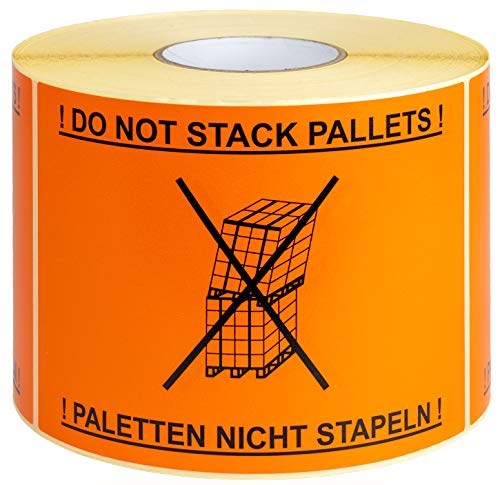 Warnetiketten auf Rolle 148 x 210 mm - Palette nicht stapeln! - dt. und engl, 1000 Stück je Rolle, Haftetiketten aus Papier, 4 Roll. von HILDE24