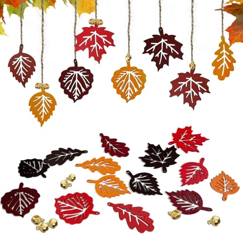 HILKKET 16 Stück Anhänger Blatt, Holz Herbst Dekoration mit 20 x Hanfseil und 20 x Glocke, Wooden, Autumn Pendants, Leaf Pendants, Wooden Maple Leaf Pendant HILKKET 16 Stück Anhänger Blatt, Holz Herbst Dekoration mit 20 x Hanfseil und 20 x Glocke, Wooden, Autumn Pendants, Leaf Pendants, Wooden Maple Leaf Pendant von HILKKET