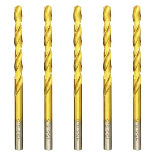 Titan HSS Metallbohrer 5.5mm x 93mm x 5pcs Professional Geschliffen Kobalt Spiralbohrer fur Edelstahl und Metall von HILPATY