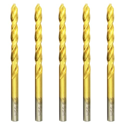 Titan HSS Metallbohrer 6.5mm x 101mm x 5pcs Professional Geschliffen Kobalt Spiralbohrer fur Edelstahl und Metall von HILPATY